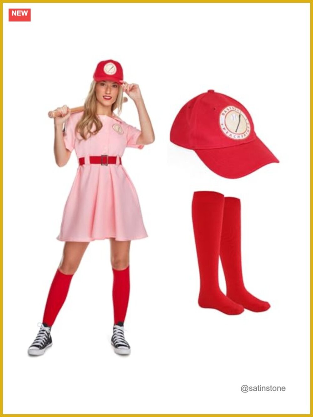Retro Baseball Costume Dress Hat Socks 4-Piece Halloween Sports